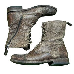 Exotic Leather Biker Boots 8.5 Cuadra Distressed Elefante Leather Combat Lace Up